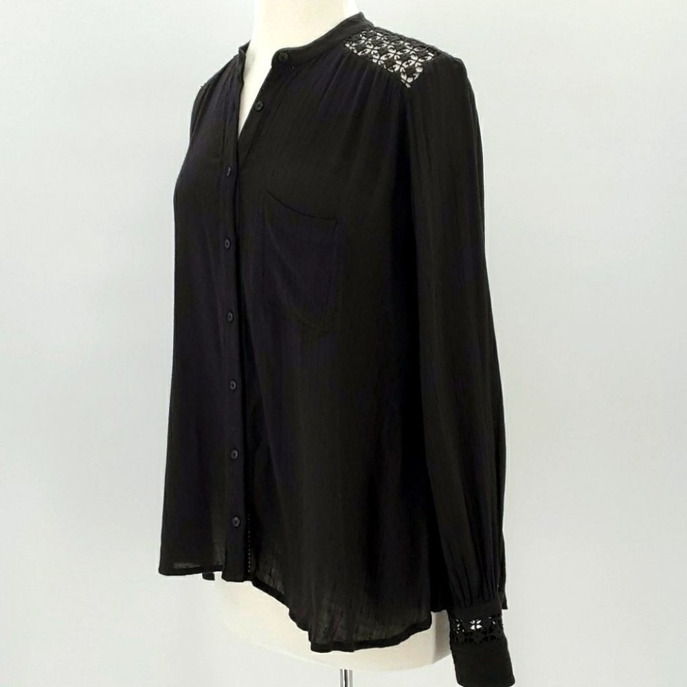 Free People Black Lace Oversized Button Down Top Size XS